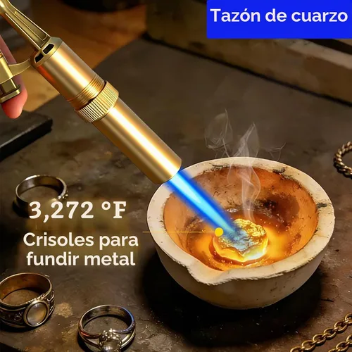 Vista 3 de Kit de fundición de soplete de grafito de 9 piezas, incluye molde de lingote de fundición, crisol de grafito, 2 varillas de agitación, taza