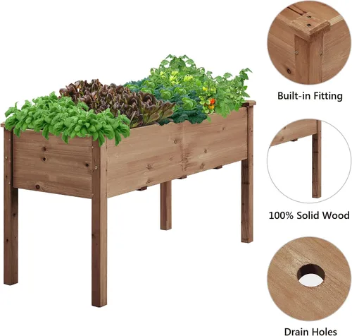 Vista 5 de Yaheetech 1 pieza Cama de Jardín Elevada 48x24x30 pulgadas Jardinera de Madera Elevada para Horticultura con Patas Cama de Cultivo de Pie