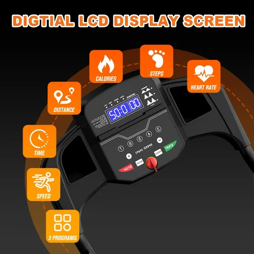 Vista 4 de Caminadora plegable compacta con inclinación para entrenamientos en casa, máquina eléctrica para caminar con 15 programas ajustables, capacidad