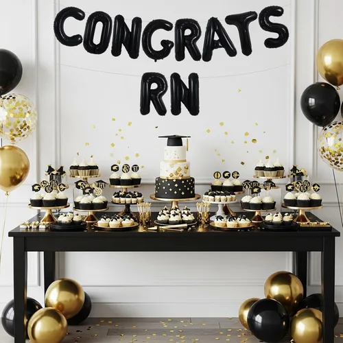 Vista 4 de TONIFUL Decoraciones de graduación de enfermeras 2026, globos negros de felicitaciones RN 2026 de 16 pulgadas RN 2026, pancarta de clase de 2026