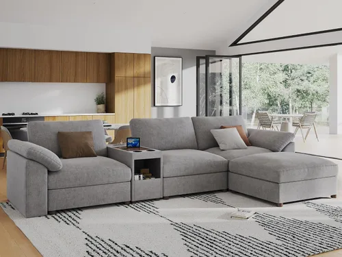 Vista 125 de EASE MOOSE Sofá modular verde seccional de gran tamaño en forma de L Pana verde