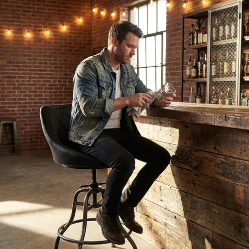 Vista 9 de Diseño industrial Metal Altura ajustable PU Respaldo Silla Vintage Bar Taburete Negro Asiento de cuero