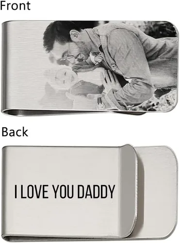 Vista 2 de Clip de dinero personalizado para hombre, con texto grabado personalizado, logotipo, nombre, fecha, huellas dactilares, dinero en efectivo, crédito