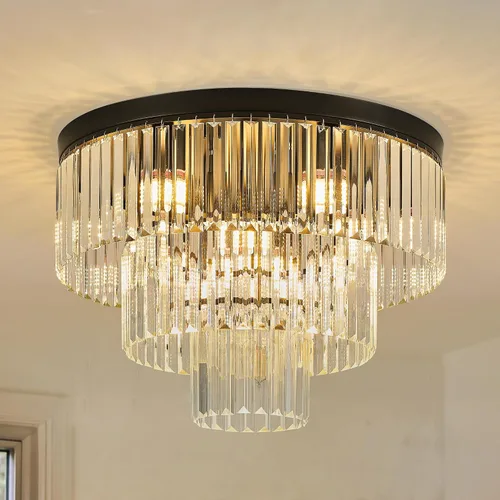 Vista 18 de Lámpara de techo de cristal K9 dorada de 17.3 pulgadas, lámpara de techo moderna, lámpara redonda de lujo para comedor, dormitorio, pasillo, isla