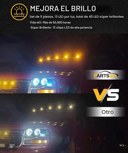 Vista 7 de Partsam Luz de marcador de cabina, lente ahumada, forma de ojo ámbar, 13 luces LED para techo de cabina [ajuste universal] compatible con camionetas