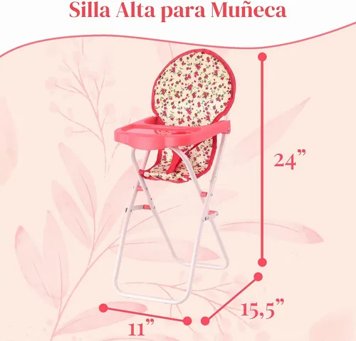 Vista 3 de Silla alta plegable para muñeca de bebé, accesorios para muñecas, muñecas y accesorios para silla alta para muñecas de 18 pulgadas, juego