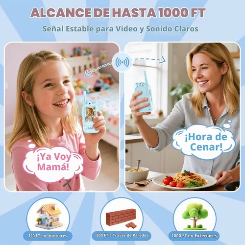 Vista 3 de Walkie Talkie de video para niños, paquete de 2 walkie talkie recargables con cámara de pantalla, chat Facetime de largo alcance, juguetes