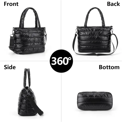 Vista 3 de YFGBCX Bolsa de mano acolchada para mujer, ligera, de invierno, de algodón, acolchada, para el hombro, con relleno de plumón