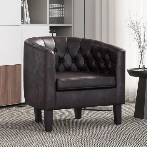 Vista 14 de BELLEZE Sillas de acento negras para sala de estar, elegante silla de brazo tapizada con respaldo capitoné en forma de barril, silla de club