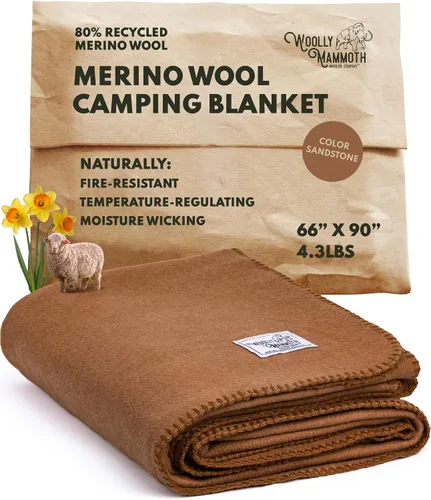 Vista 13 de Woolly Mammoth Woolen Company Manta de Lana - 66 x 90 pulgadas, Corteza, 80% Lana Merino - Mantas de Campamento para Clima Frío - Durabilidad