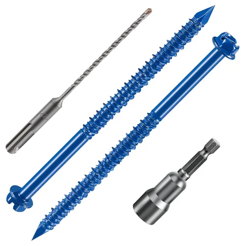 Vista 9 de Wensilon (30 piezas) 1/4 "* 1-1/4" cabeza hexagonal ranurada anclaje tornillo de hormigón cabeza hexagonal azul, utilizado para anclar mampostería