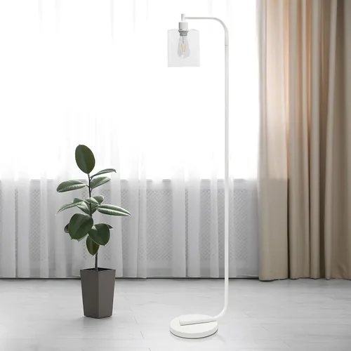 Vista 4 de Simple Designs LF1036-WHT Lámpara de pie industrial de hierro con pantalla de cristal estilo antiguo, color blanco, 12 x 10 x 63