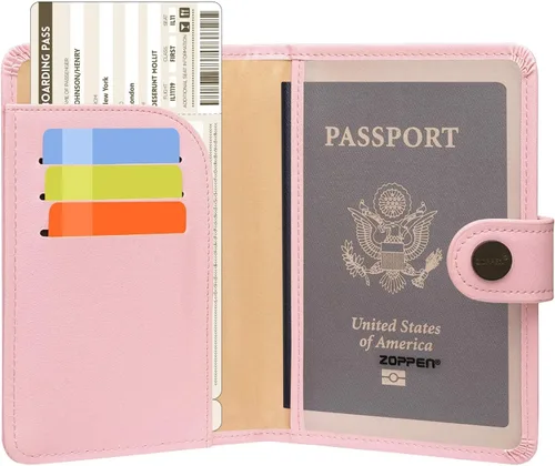 Vista 3 de ZOPPEN Combo de funda para pasaporte con compartimiento para carné de vacunación con protección de bloqueo de interferencia de radiofrecuencia