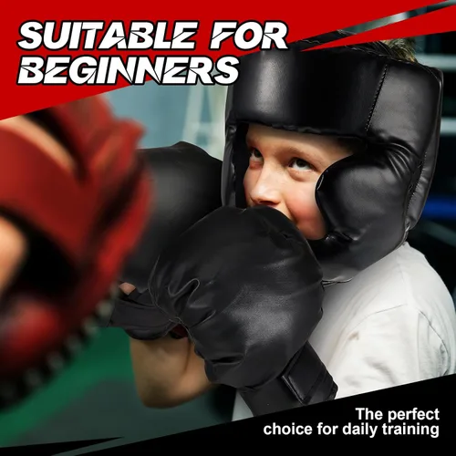 Vista 5 de Kanayu Juego de 12 piezas de equipo de boxeo para niños principiantes de 6 a 18 años, incluye casco de boxeo y guantes, vendas, protectores bucales