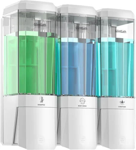 Vista 9 de Dispensador de champú y acondicionador,GlintGath Dispensador de ducha de 2 cámaras sin taladro, dispensador de champú para ducha montado