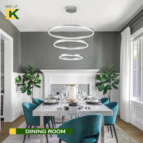 Vista 82 de Benkut Lámpara de Araña de Anillo LED Moderna Negra para Comedor, Lámpara de Araña de Techo Circular Empotrada Regulable con Control Remoto