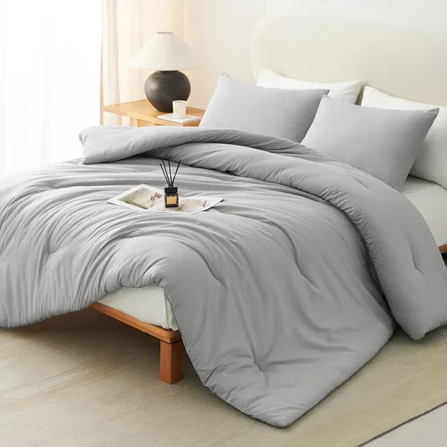 Vista 12 de CozyLux - Juego de edredón beige tamaño individual/individual XL, 2 piezas de juego de cama extra largo sólido transpirable acolchado, juego de cama
