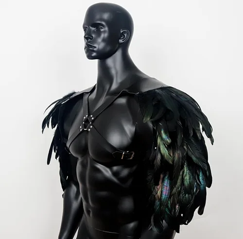 Vista 7 de L'VOW Disfraz de guardias de plumas punk para hombre, ajustable, gótico, de piel sintética, armadura de hombro, vikingo, cosplay para Halloween