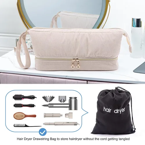 Vista 3 de Estuche para secador de pelo, herramientas de pelo de doble capa, estuche de transporte de viaje para Shark FlexStyle/SmoothStyle con bolsa de Marfil
