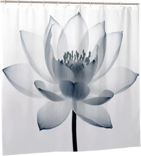 Vista 7 de YLATY2974 - Cortina de ducha de flores abstractas para baño, juego de cortina de ducha bohemia floral blanca y azul, tela transparente, moderna