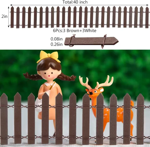 Vista 2 de Kigley 6 piezas de 40 pulgadas de valla de madera en miniatura para jardín de hadas, decoraciones de cerca con piquetes para DIY, maceta, casa