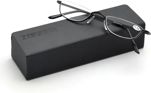 Vista 2 de ZUVGEES Gafas de lectura vintage de aleación semi sin montura para hombres y mujeres, medio marco, gafas delgadas con estuche elegante T0340
