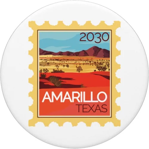 Vista 3 de Postage Stamp with Desert Landscape Amarillo in Texas PopSockets Swappable PopGrip
