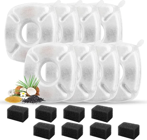 Vista 12 de 8 piezas de filtros de repuesto para fuente de gato, 4 paquetes de filtros de repuesto para fuente de agua para gatos con 4 paquetes de esponjas