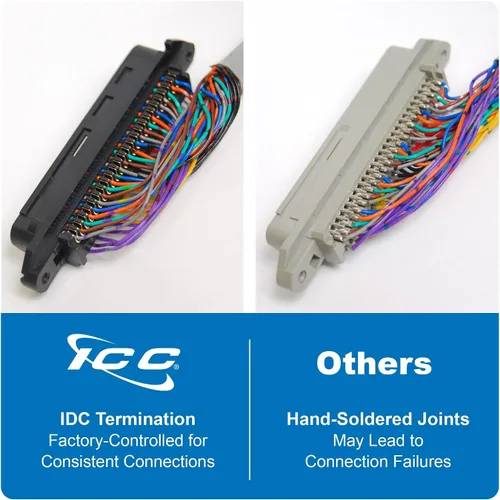 Vista 2 de ICC Cable telco hembra a macho de 25 pares de 10 pies - Cat3 24AWG, 100% cobre puro sólido, cable CMR vertical gris con conector telco de 90 grados