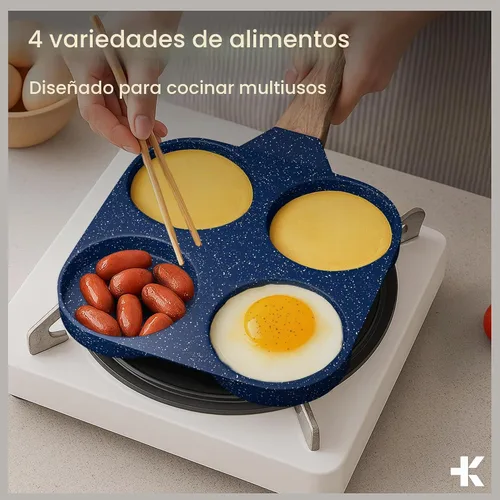 Vista 3 de Sartén antiadherente para freír huevos de 4 tazas, mármol azul, sartén para panqueques de granito, libre de PFOS y PFOA, aluminio fundido a presión