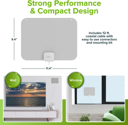 Vista 10 de Mohu Leaf Amplified - Antena de TV para interiores ultrafina, rango de 60 millas, amplificador Jolt Switch, UHF VHF, multidireccional, 4K UHD, TV