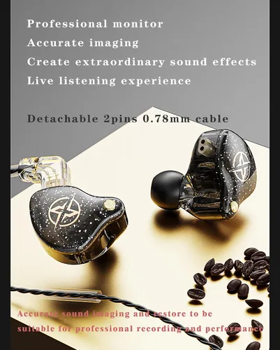 Vista 5 de FEDAI DX2 - Auriculares con monitor de oído, estéreo de alta fidelidad IEM, auriculares profesionales con aislamiento de ruido, auriculares Negro