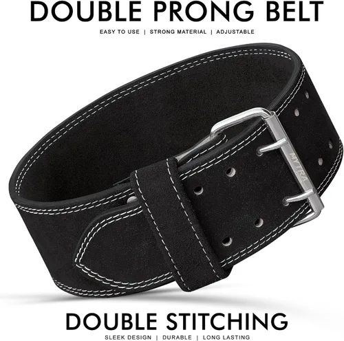 Vista 6 de Mytra Fusion Weight Lifting Belt Double Prong Buckle Power Lifting Belt Leather Weightlifting Belt for Training Gym Workout