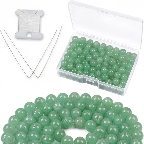 Vista 24 de Cherry Tree Collection 100 cuentas redondas de 6 mm de turquesa africana para hacer joyas Incluye caja de almacenamiento, cordón elástico