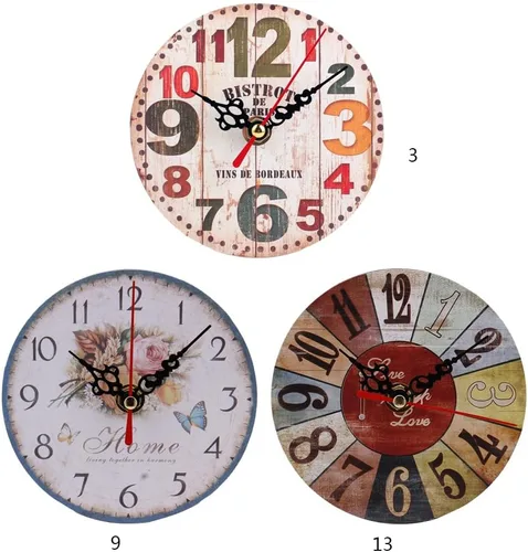 Vista 2 de Relojes de pared de madera sin tictac, funciona con pilas, estilo retro, decorativo, para sala de estar, cocina