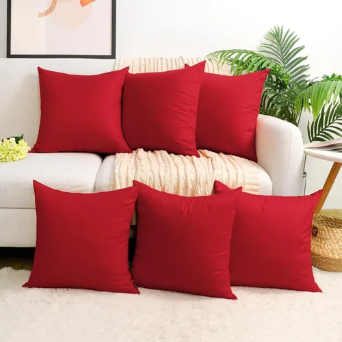 Vista 11 de Coddsmz Paquete de 6 fundas de almohada decorativas 100% algodón, fundas de cojín cuadradas de Navidad sólidas para el hogar, cama, sofá, día