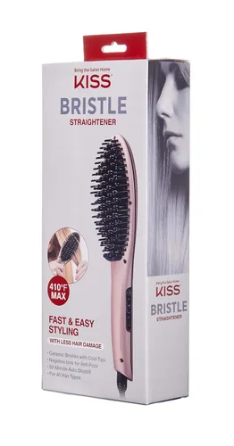 Vista 5 de KISS Cepillo de calor para alisar el cabello, control digital de temperatura hasta 410 °F, apagado automático de 90 minutos, cerdas iónicas de punta