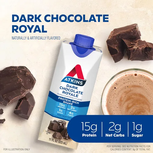 Vista 6 de Atkins Creamy Vanilla Plus Protein Shake & Dark Chocolate Royale - Batido de proteínas, 0.55 onzas de proteína, bajo índice glucémico, 0.07 oz