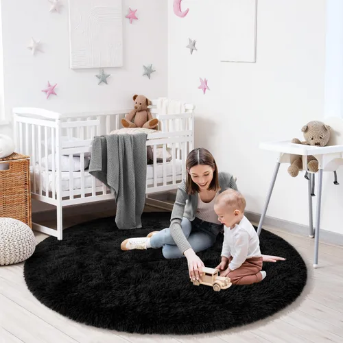 Vista 4 de Alfombra Redonda para Dormitorio, Alfombras de Área Circulares Suaves y Esponjosas de 4x4 pies para Cuarto de Niños y Niñas, Habitación Infantil