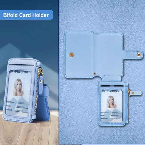 Vista 85 de Cartera con llavero, tarjetero con bloqueo RFID de piel, funda para tarjetas de crédito con cremallera para mujer