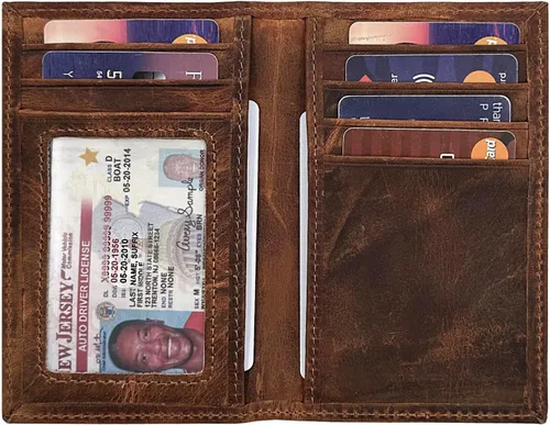 Vista 6 de Billetera delgada de cuero auténtico con bolsillo frontal, espacio para identificación y tarjetero con tecnología RFID