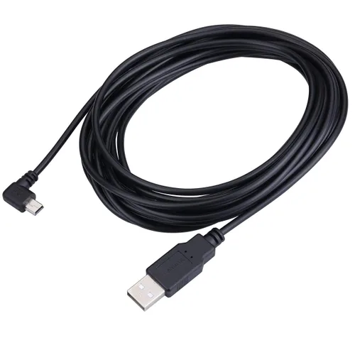 Vista 2 de Cable USB 2.0 extra largo de 16.4 ft a mini USB de 90 grados de ángulo izquierdo Cable de carga con 5 clips de cableado para Garmin Nuvi GPS Dash 5M