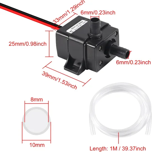 Vista 4 de DIANN Mini bomba de agua sumergible DC 12 V pequeña bomba de fuente (4.8 W 240 L/H) con tubo de 3.3 pies 0.315x0.394 in para fuente de acuario