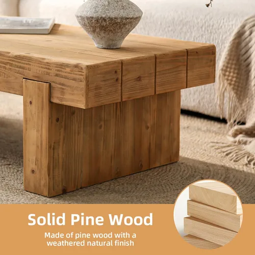 Vista 5 de SSLine Mesa de Centro de Madera Maciza de 47.6 Pulgadas Mesa de Centro Rectangular para Sala de Estar, Mesas de Centro de Cóctel Estilo Granja