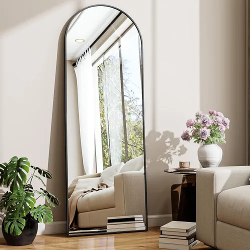Vista 8 de Espejo de 56 x 21 pulgadas, de arco, de longitud completa, espejo de cuerpo completo con marco de aluminio, para colocar de pie, inclinado o Negro