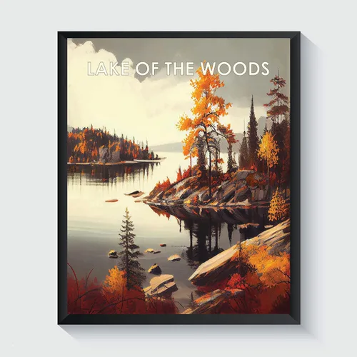 Vista 18 de Yellowstone Lake - Póster impreso artístico, ilustración, arte de pared, decoración de paisaje retro, paisaje, obra de arte para decoración de Lago