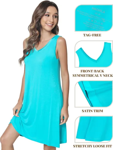 Vista 4 de NACHILA Camisón de bambú para mujer, ropa de dormir sin mangas, ligero, cuello en V, talla grande, tallas S-4X