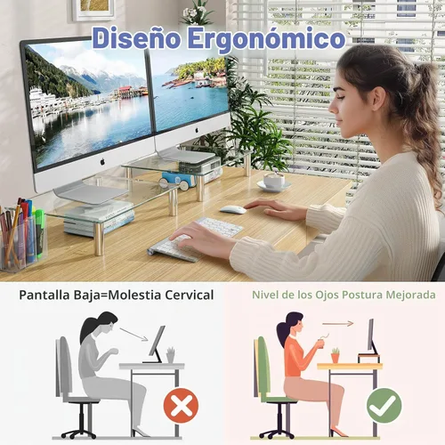 Vista 6 de Simple Trending - Paquete de 2 soportes para monitor de vidrio templado, ajustable, transparente