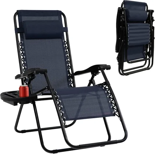 Vista 25 de Tangkula Zero Gravity - Silla plegable para patio, reclinable, ajustable, con soporte para tazas, reposabrazos anchos para patio, jardín, piscina