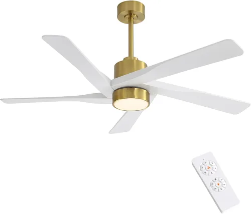 Vista 9 de WINGBO Ventilador de techo ABS DC de 54 pulgadas con luces, ventilador de techo de grano de madera ABS de 5 aspas con control remoto, motor CC